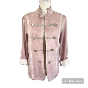 Gigi Moda Pink Military Jacket With  Rhinestone & Silver Details Made In Italy